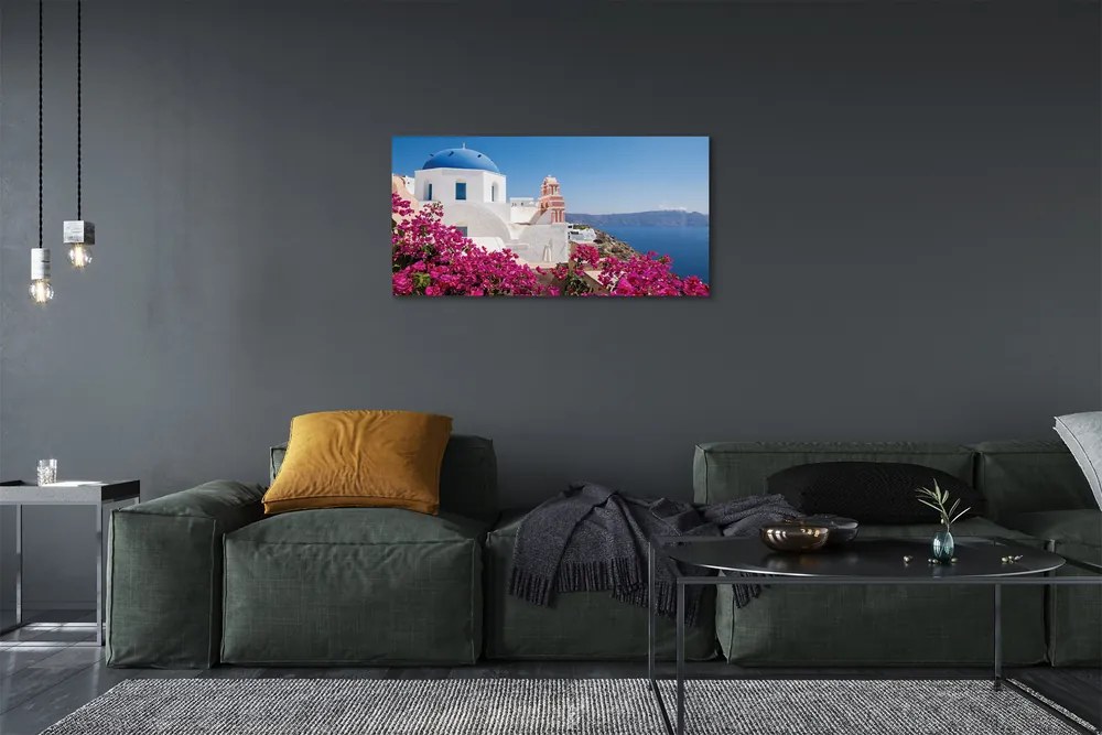 Obraz na plátne Grécko kvety morské stavby 140x70 cm