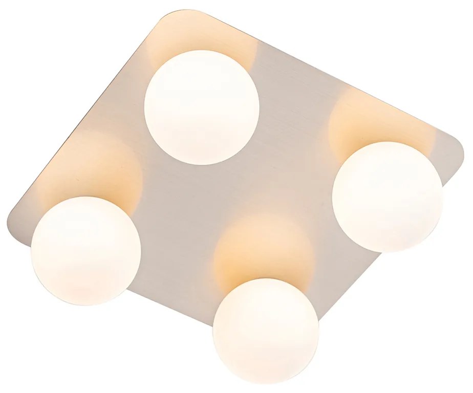 Moderné stropné svietidlo do kúpeľne oceľové štvorcové 4-žiarovkové - Cederic