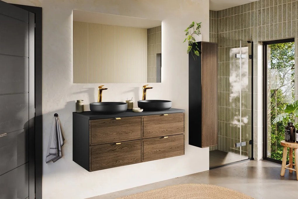 Kúpeľňová zostava s doskou a skrinkami Talia Casella 120 cm čierna mat/dub casella