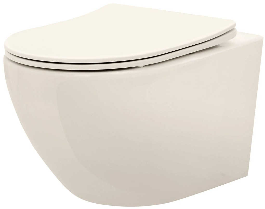 Rea Carlo Mini, závesná WC misa 495x370x355mm + toaletné sedadlo, Ecru, REA-C5500