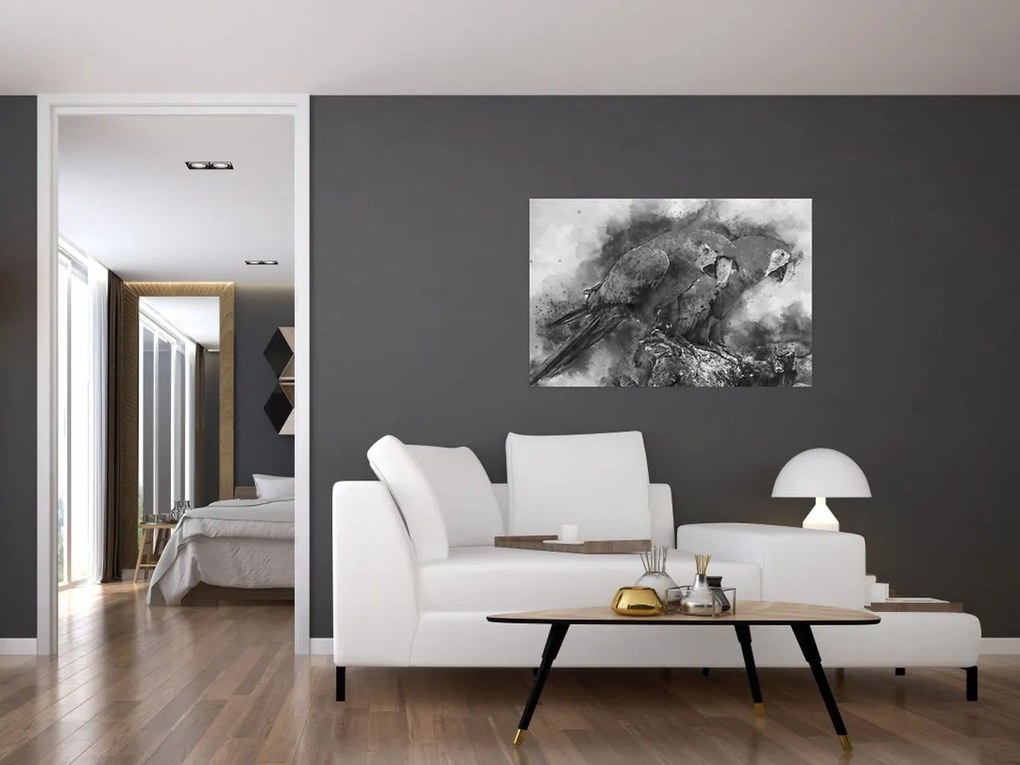 Obraz - Akvareloví papagáje (90x60 cm)
