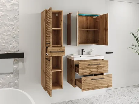 Kúpelňový nábytok Tameko I (čierny grafit + čierna vlna) (s batériou Economico BYU 020M a sifónom) (s modrým LED osvetlením). Vlastná spoľahlivá doprava až k Vám domov. 1104061