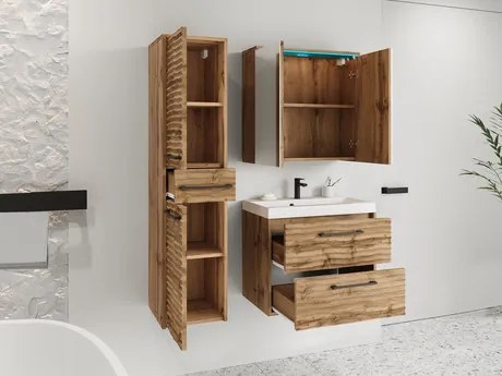 Kúpelňový nábytok Tameko I (čierny grafit + čierna vlna) (s batériou Economico BYU 020M) (s modrým LED osvetlením). Vlastná spoľahlivá doprava až k Vám domov. 1104055