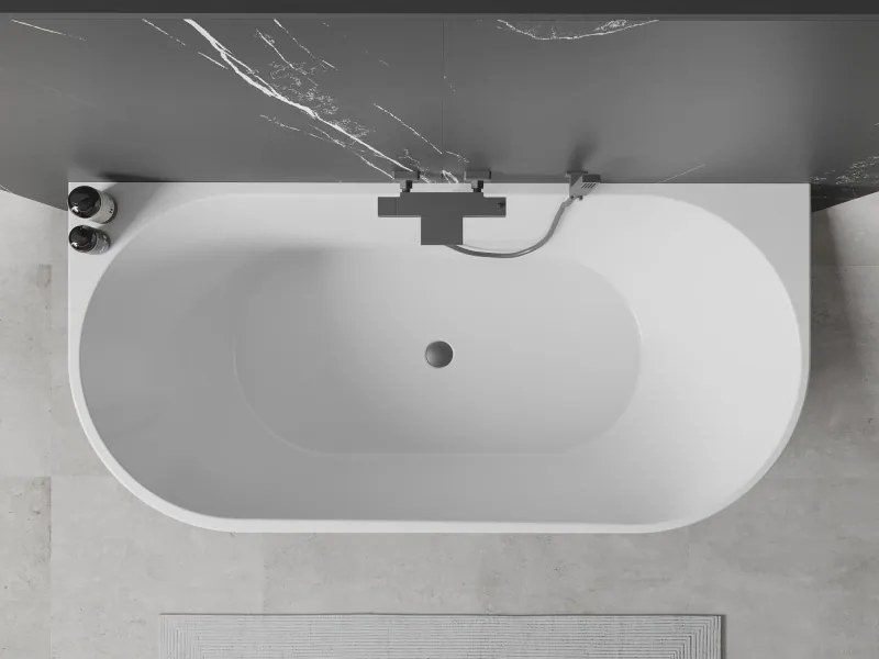 Mexen Oval, voľne stojaca nástenná vaňa 180 x 80 cm, biela, brúsený grafit prepad, 52671808000-95