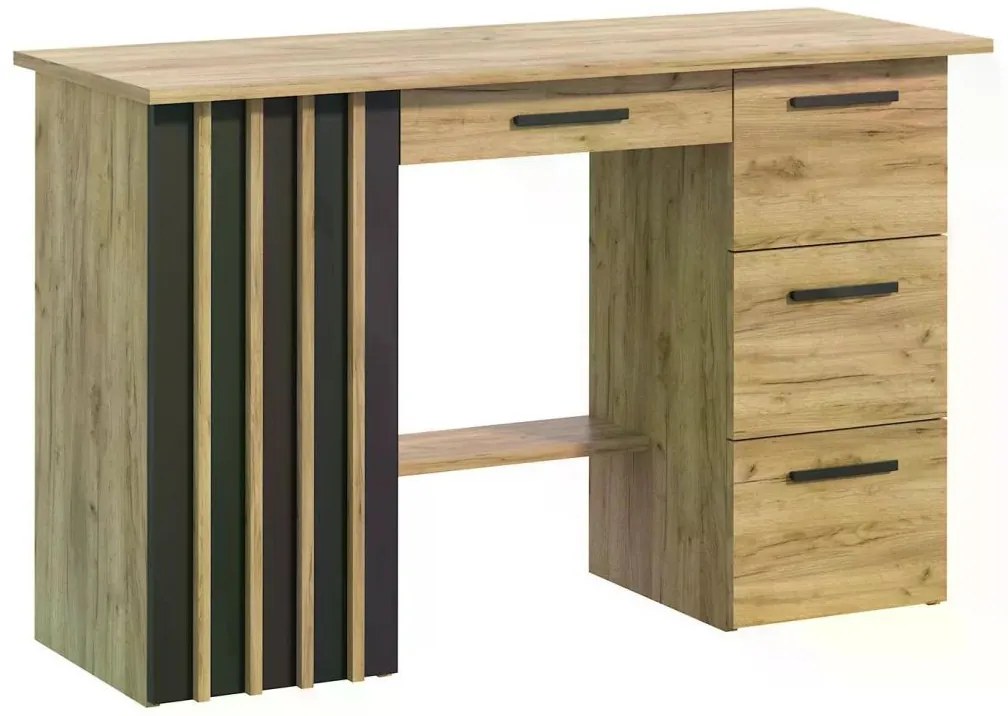 Počítačový stôl 120 cm dubový, remeselný, čierny, loft
