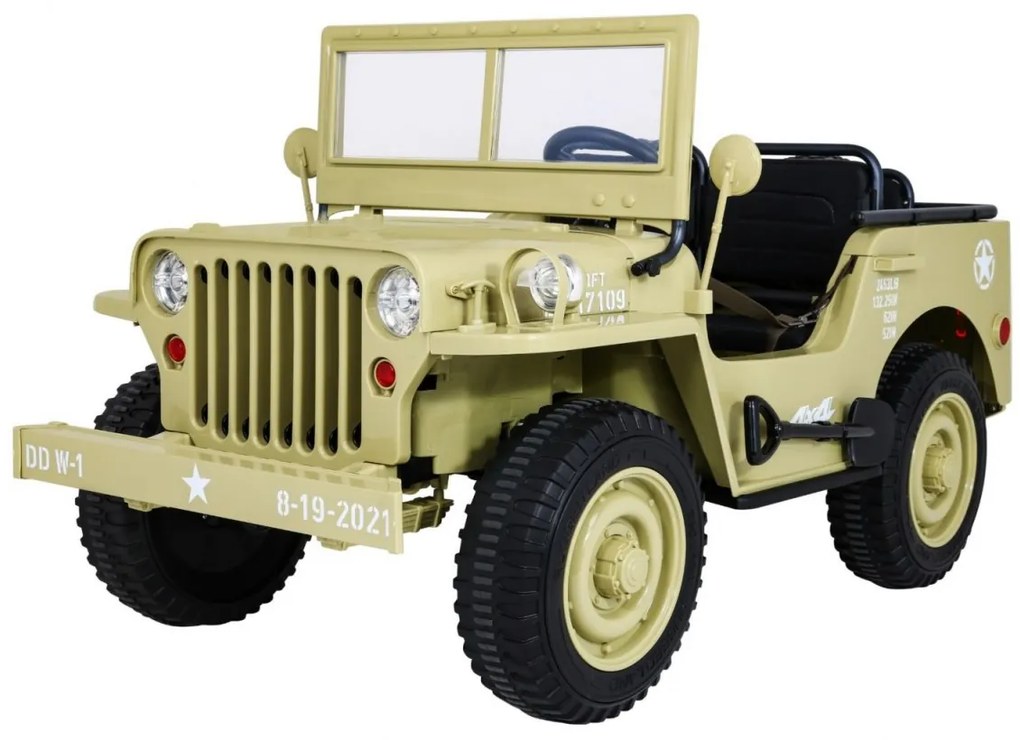 RAMIZ Elektrické autíčko - Retro vojenské vozidlo 4x4 - piesková - 158cm x 80cm x 82cm - MOTOR - 4x45W BATÉRIA - 12V / 14Ah- 2