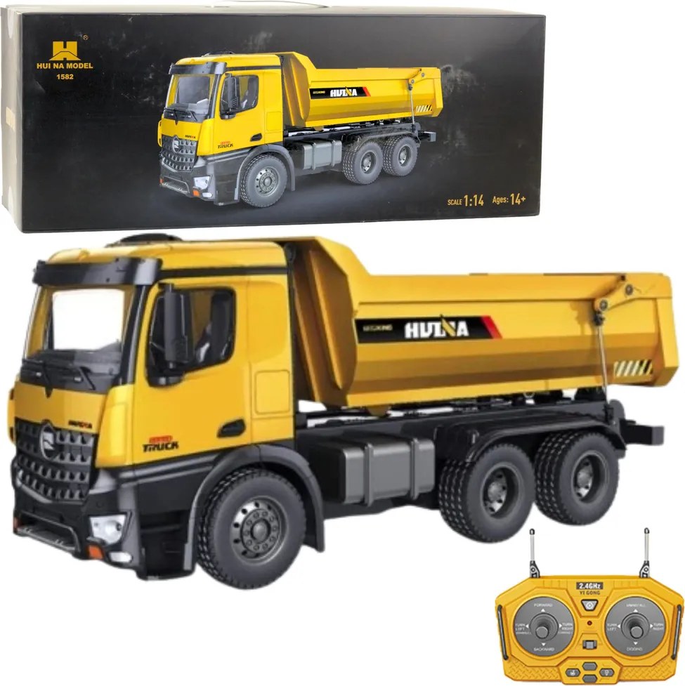 Diaľkovo ovládaný RC sklápač Huina Svetlá Zvuky Žltá 1:14