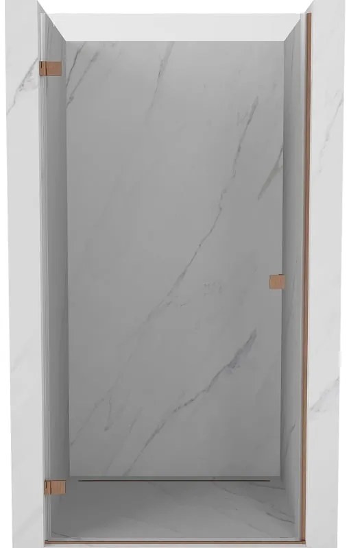 Mexen Lunar-B, Otočné ľavé sprchové dvere 80 cm, 8mm číre sklo, medený matný profil, 832-080-000-65-00-L