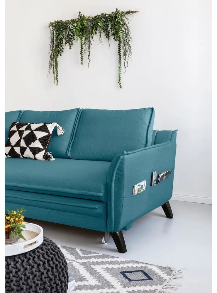 Tyrkysovomodrá rozkladacia rohová pohovka Miuform Charming Charlie, ľavý roh