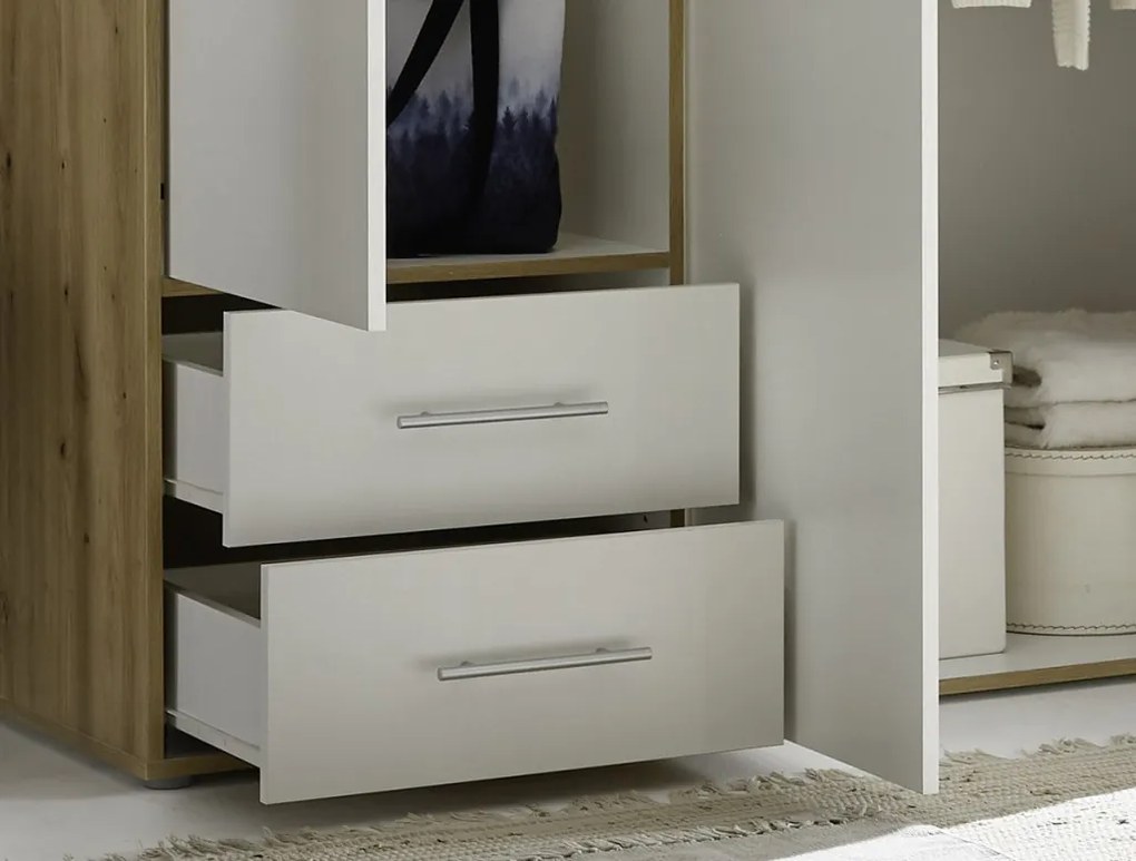 Šatníková skriňa Valencia,155 cm, dub artisan/biela