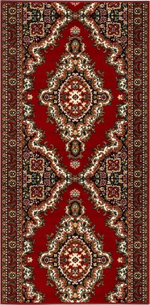 Alfa Carpets, AKCIA: 390x100 cm Behúň na mieru TEHERAN T-102 red - obšitý zo všetkých strán, červená, chodba / predsieň
