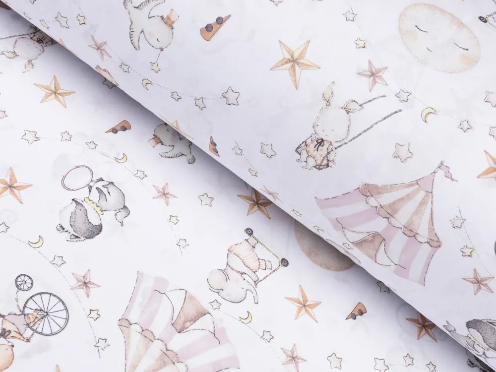 Biante Detské bavlnené posteľné obliečky do postieľky Sandra SA-371 Ružový cirkus so zvieratkami Do postieľky 100x135 a 40x60 cm