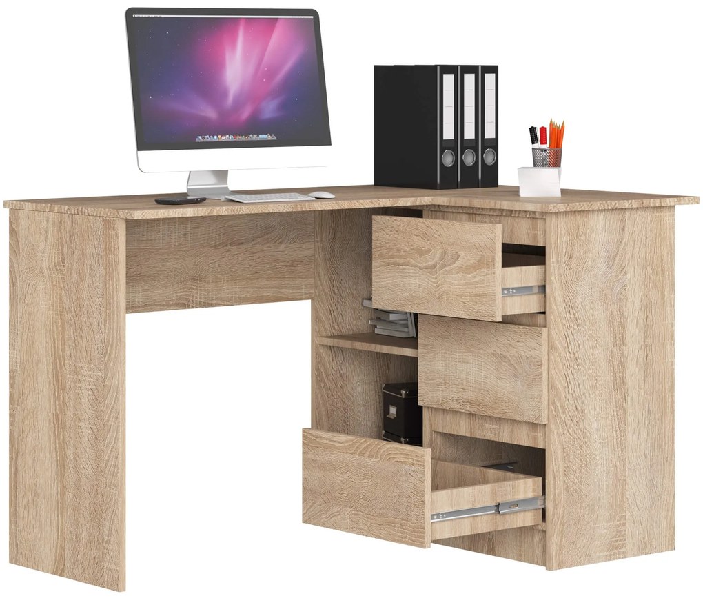 Rohový písací stôl B16 124 cm dub sonoma pravý
