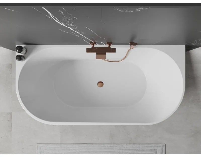 Mexen Oval, voľne stojaca nástenná vaňa 160 x 80 cm, biela, ružové zlato prepad, 52671608000-60
