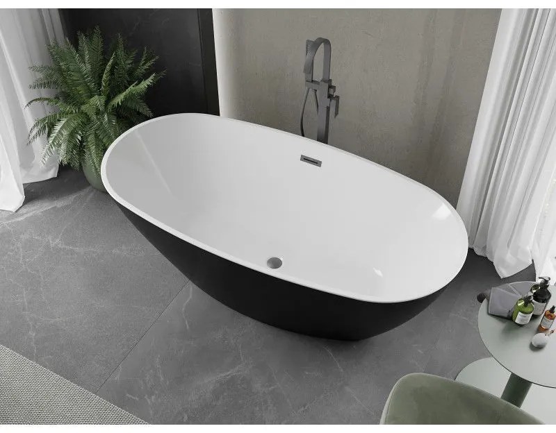 Mexen Eris, voľne stojaca vaňa 170 x 80 cm, biela-čierna, brúsený grafit prepad, 53441708075-95