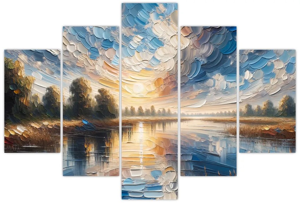 Obraz - Maľba slnka nad vodou (150x105 cm)