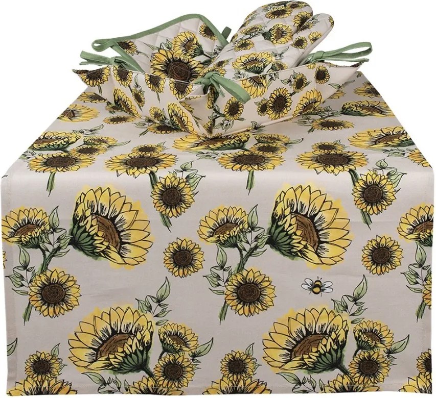 Béžový bavlnený košík na pečivo so slnečnicami Sunny Sunflowers - 35*35*8 cm