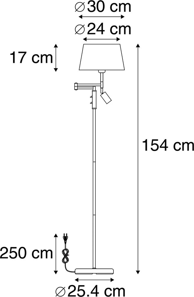 Stojaca lampa čierna s čiernym tienidlom a nastaviteľným svetlom na čítanie - Ladas