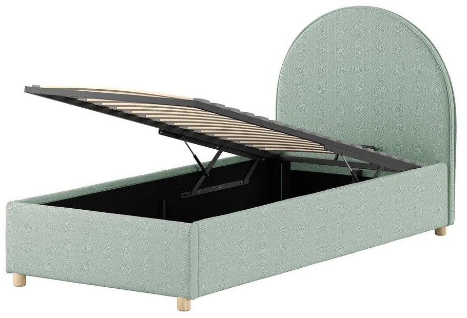 Zelená čalúnená jednolôžková posteľ s úložným priestorom s roštom 90x200 cm Moon – Vipack