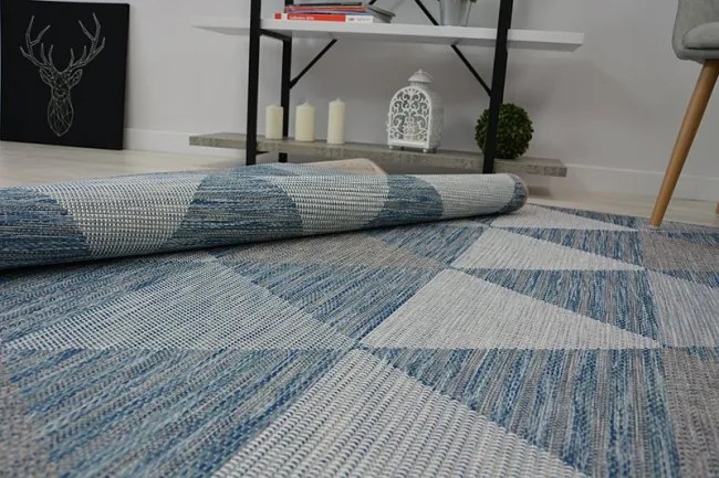 Koberec SIZAL LOFT 21132 Trojuholníky slonia kosť / strieborný / nebeský