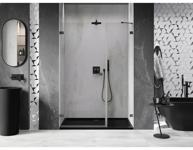 Mexen Lunar-B, ľavé otočné sprchové dvere 125 cm, 8mm číre sklo, brúsený grafit profil, 832S-125-050-66-00-L