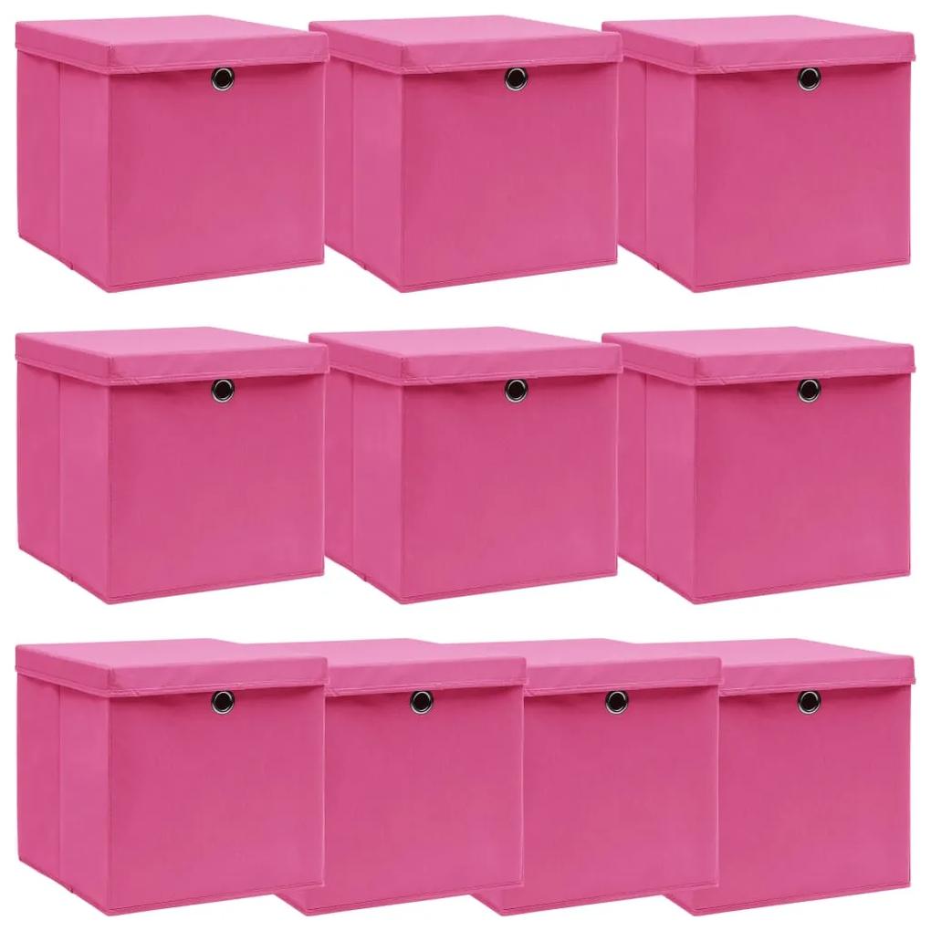 vidaXL Úložné boxy s vrchnákmi 10 ks ružové 32x32x32 cm látkové