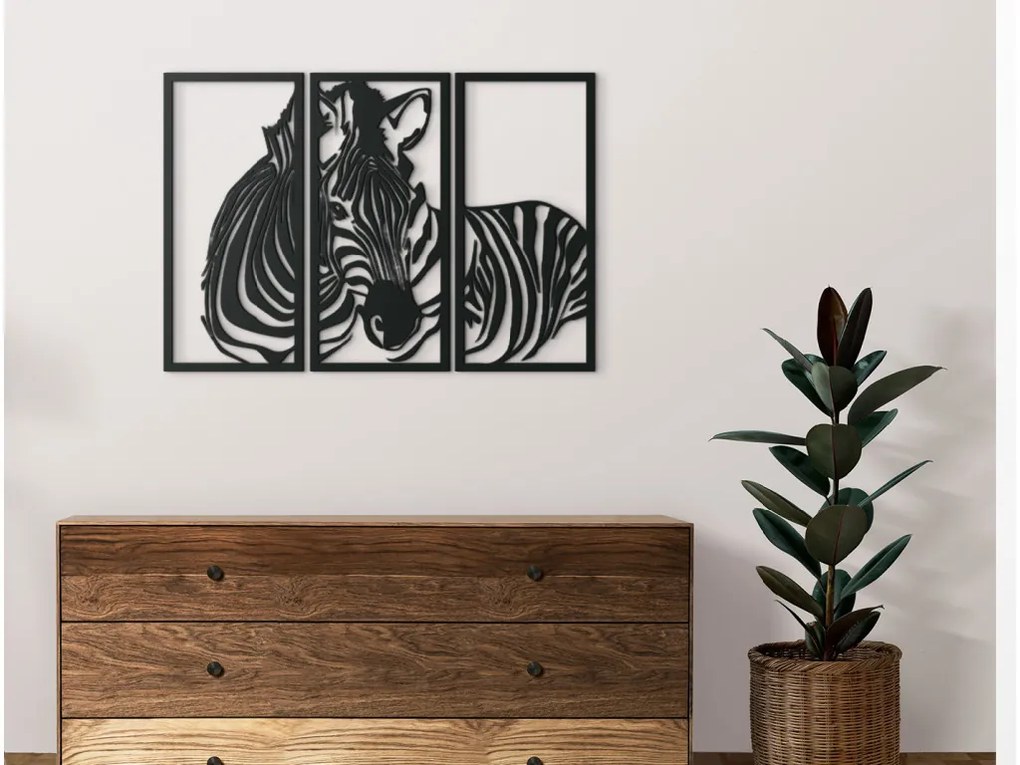 drevko 3-dielny obraz na stenu Zebra Rozmer obrazu: 45 x 65 cm, Farba dekorácie: Čierna