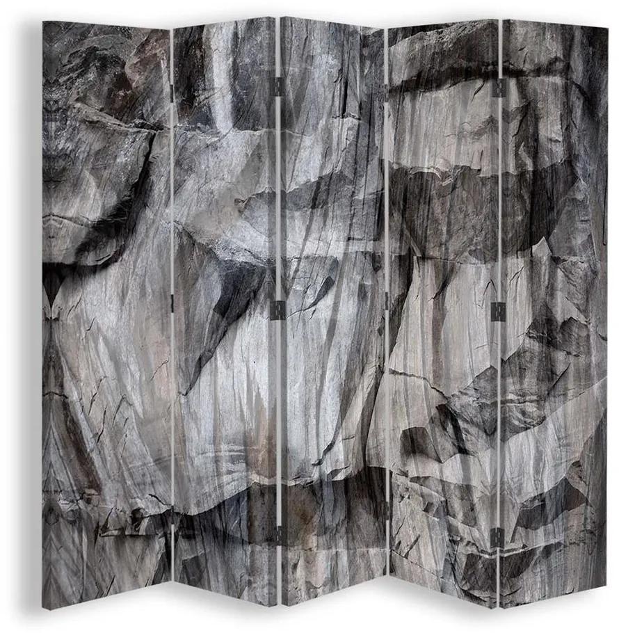 Ozdobný paraván, Surová šedá - 180x170 cm, päťdielny, obojstranný paraván 360°