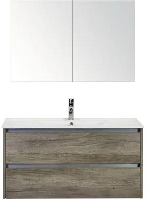 Kúpeľňový nábytkový set Dante 100 cm s keramickým umývadlom Model 1 a zrkadlovou skrinkou dub Nebraska