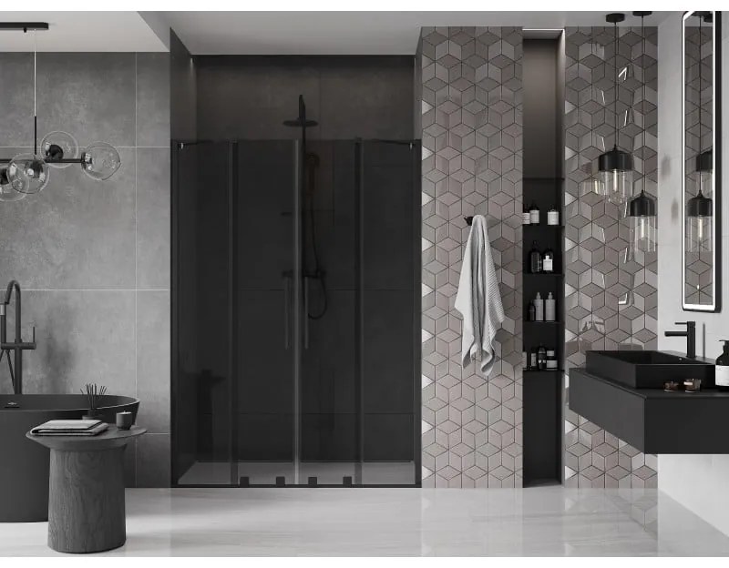 Mexen Velar Duo, posuvné sprchové dvere do otvoru 140 cm, 8mm šedé sklo, čierna matná, 871-140-000-42-70