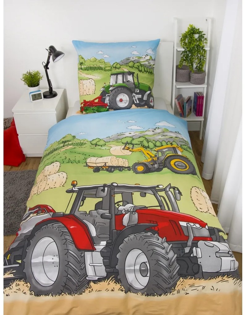 Detská flanelová posteľná bielizeň HerdingTraktor, 135 x 200 cm, 80 x 80 cm