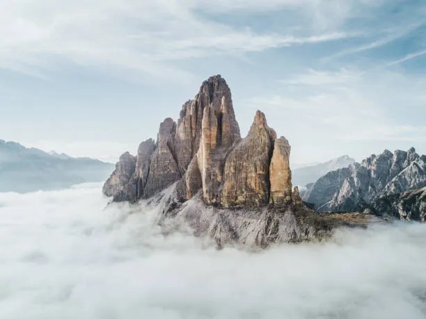 Umelecká fotografie Aerial shot of Tre Cime Di Lavaredo, Italy, Abstract Aerial Art, (40 x 30 cm)