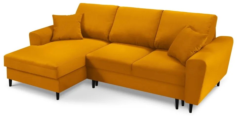 Menčestrová rozkladacia/s úložným priestorom rohová pohovka v horčicovej farbe (ľavý roh/s leňoškou) Kyoto – Cosmopolitan Design