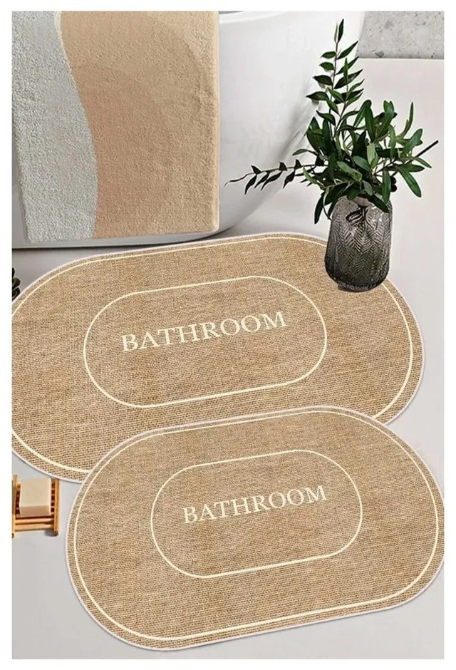 Hnedo-krémové kúpeľňové predložky v súprave 2 ks 60x90 cm Jute Look – Mila Home