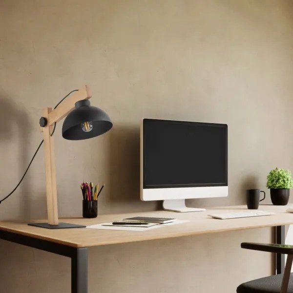 Stolná lampa OSLO 1xE27/15W/230V borovica/čierna