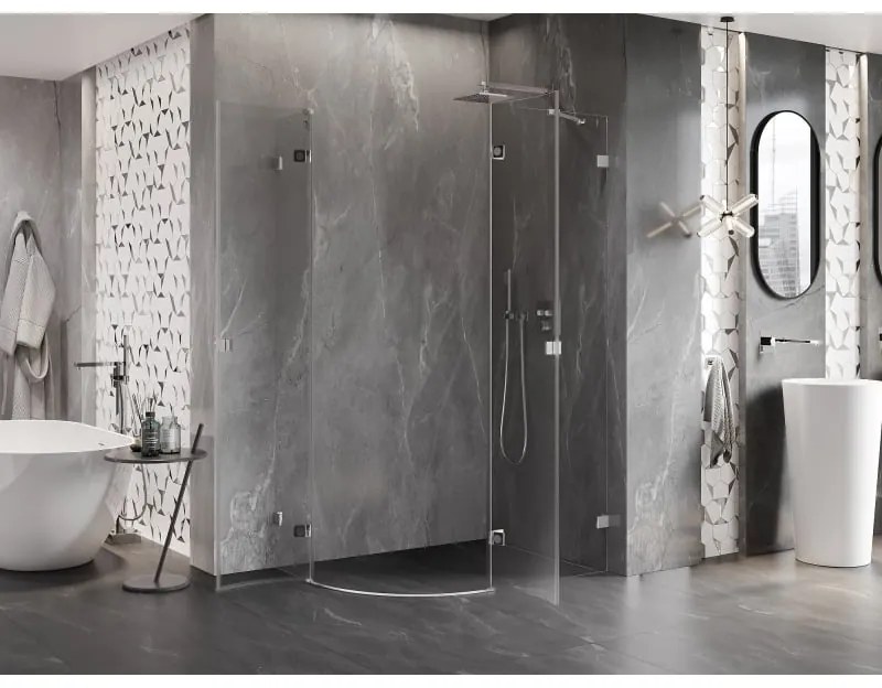 Mexen Lunar, pravý polkruhový sprchový kút 80 x 70 cm, 8mm číre sklo, chrómový profil, 833-080P-070L-01-00