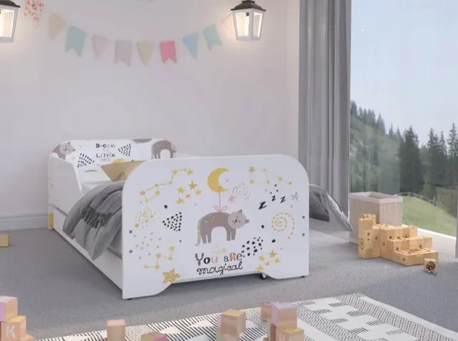 Kvalitná detská posteľ a vysokým čelom a originálnym motívom 160 x 80 cm