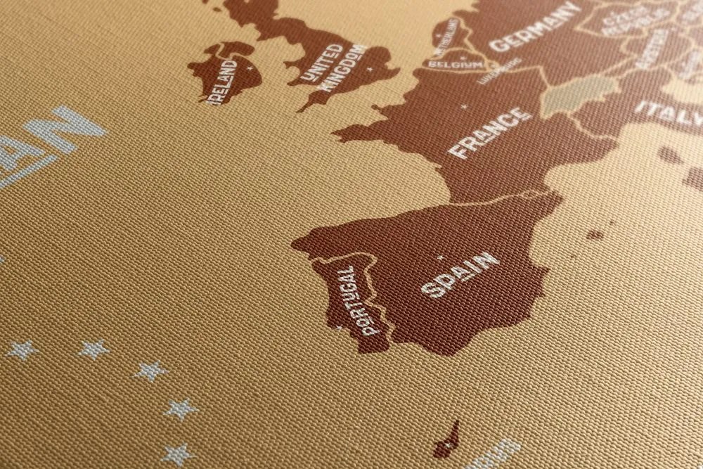 Obraz  moderná mapa Európskej únie v hnedom prevedení - 60x40
