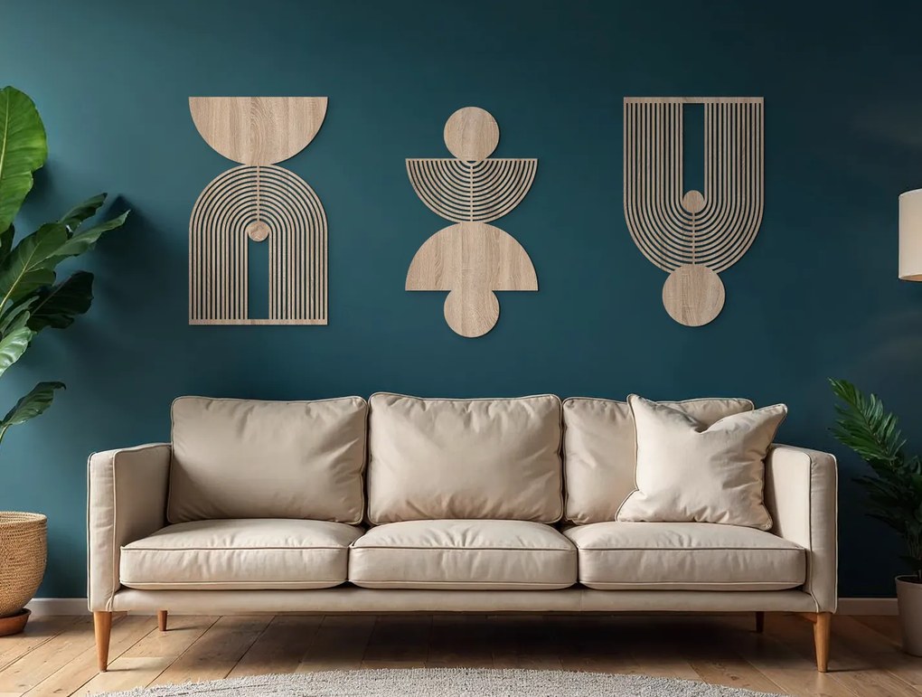 drevko Dekorácia na stenu Geometrické tvary Rozmer obrazu: 54 x 120 cm, Farba dekorácie: Čierna