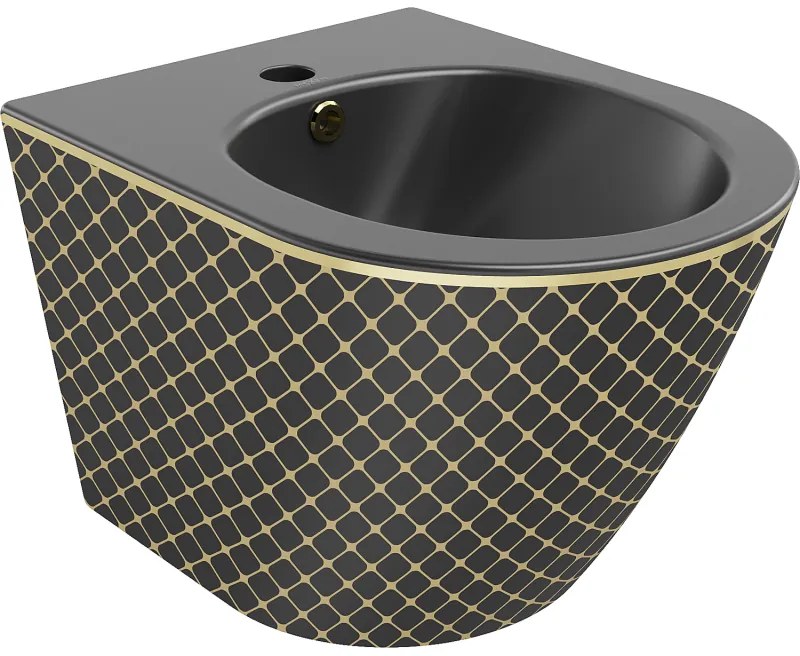 Mexen Lena, závesný bidet 480x370x325 mm, čierna matná - zlatý vzor, 35224879
