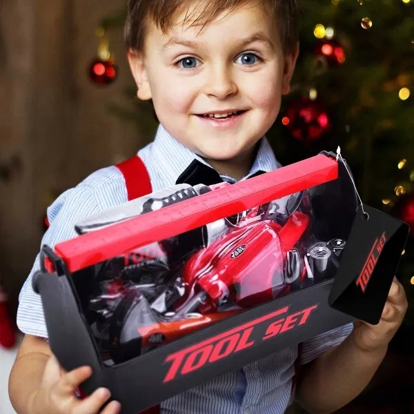 Box s náradím a vŕtačkou pre malých domácich majstrov