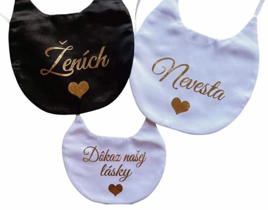 Podbradníky pre novomanželov so zlatou metalickou farbou 17 - Celý set (2 ks veľký + 1 ks malý)
