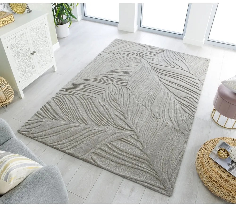 Sivý vlnený koberec Flair Rugs Lino Leaf, 120 x 170 cm
