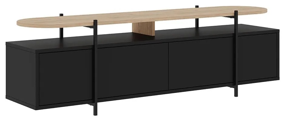 Čierny TV stolík v dekore duba 160x48 cm Hinoa – Marckeric