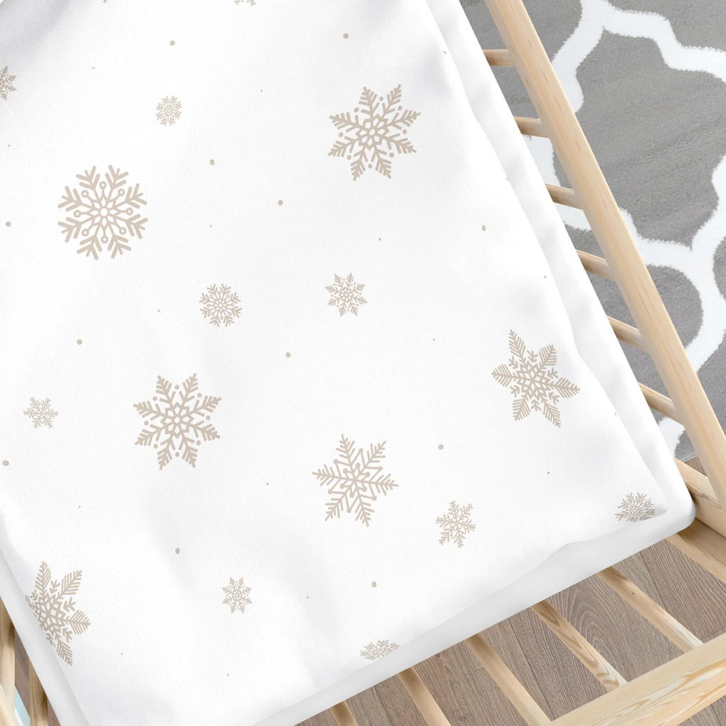 Goldea detské bavlnené obliečky do postieľky - snehové vločky na bielej 90 x 130 a 40 x 60 cm