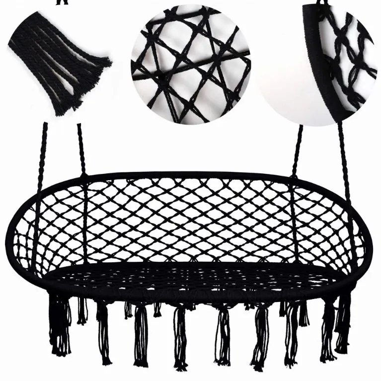 Závesné hojdacie kreslo pre dvoch LUNA - čierne