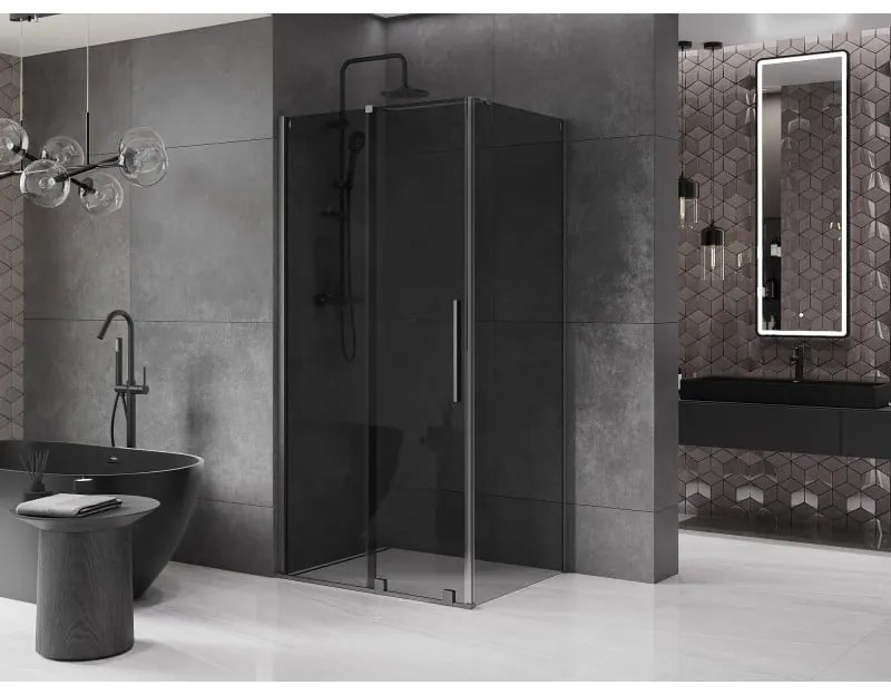 Mexen Velar, sprchový kút s posuvnými dverami 130 x 85 cm, 8mm šedé sklo, grafit brúsený, 871-130-085-41-66