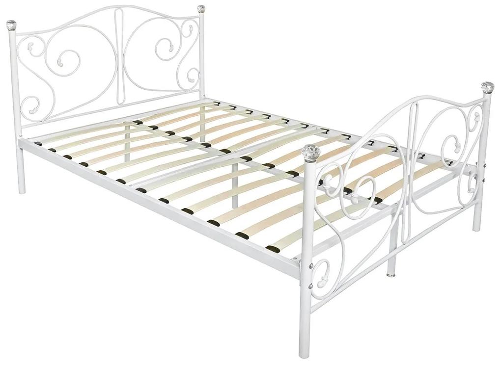 Kovová posteľ s kryštálmi Drekolsi, Rozmer postele: 120x200, Farba: biela