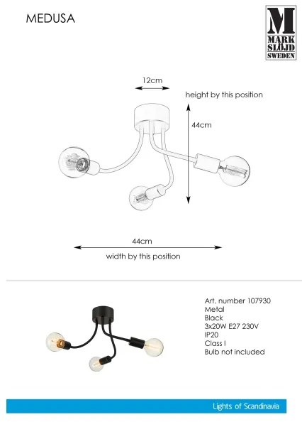 Markslöjd 107930 - Prisadený luster MEDUSA 3xE27/20W/230V