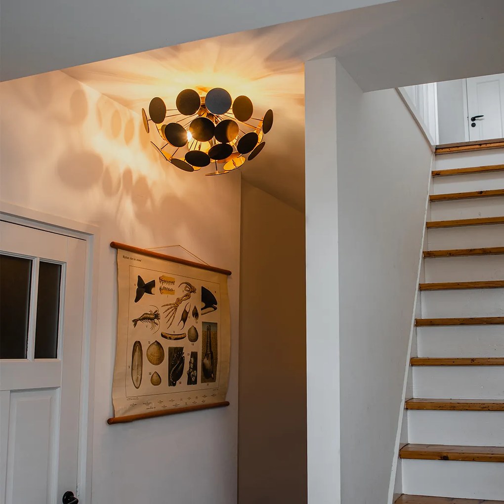 Dizajnové stropné svietidlo čierne so zlatom 54 cm 3-svetlo - Cerchio